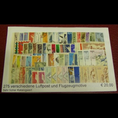Luftpost- und Flugzeugmotive, Paket mit 275 verschiedenen Briefmarken (s.Abb.)