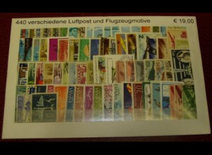 Luftpost- und Flugzeugmotive, Paket mit 440 verschiedenen Briefmarken (s.Abb.)
