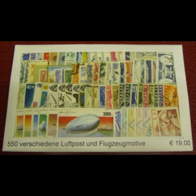 Luftpost- und Flugzeugmotive, Paket mit 550 verschiedenen Briefmarken (s.Abb.)