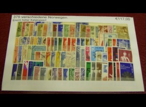 Norwegen, Paket mit 375 verschiedenen Briefmarken (gemäß Abbildung)