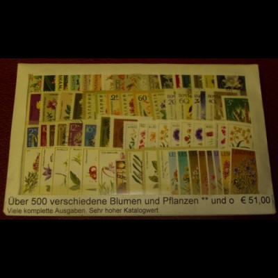 Blumen+Pflanzen, Paket mit 500 verschiedenen Briefmarken (siehe Abbildung)