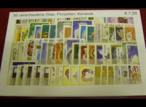 Glas, Porzellan, Keramik, Paket mit 85 verschiedenen Briefmarken (s. Abb.)
