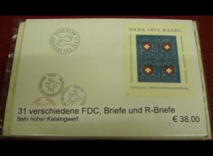 Schweiz, Paket mit 31 verschiedenen FDC, Briefen, R-Briefen (gemäß Abbildung)