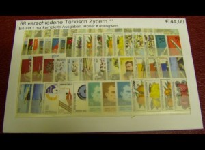 Türkisch Zypern, Paket mit 58 verschiedenen Briefmarken (gemäß Abbildung)