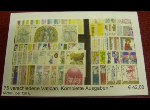 Vatikan, Paket mit 75 verschiedenen Briefmarken ** kompl. Ausgaben (gem.Abbildg)