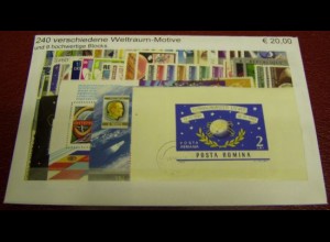 Weltraum, Paket mit 240 verschiedenen Briefmarken + 9 Blocks (siehe Abbildung)