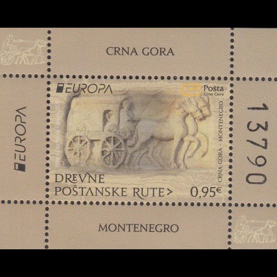 Montenegro Mi.Nr. Block 226 Europa 2020, Alte Postwege (0,95)