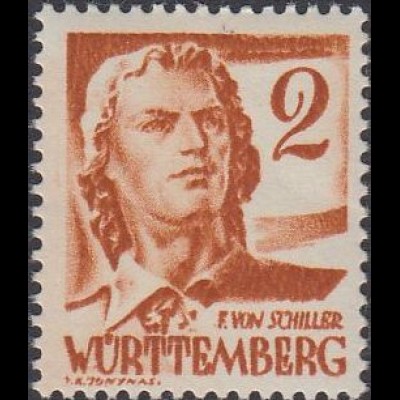 D,Franz.Zone,Württ.Hohenz. Mi.Nr. 28 Freimarke o. Wertangabe, Schiller (2 (Pf))