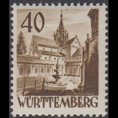 D,Franz.Zone,Württ.Hohenz. Mi.Nr. 35 Freim.o.Wertang.Kloster Bebenhausen(40(Pf))