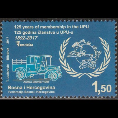 Bosnien-Herz. MiNr. 711 125 Jahre Mitgliedschaft im Weltpostverein (1,50)