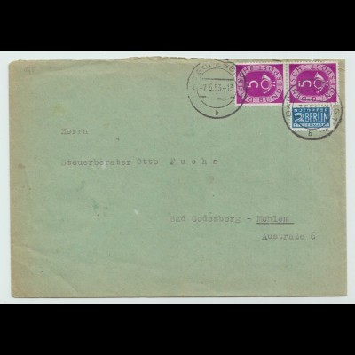 D,Bund Mi.Nr. 125 Posthorn (5) senkrechtes Paar auf Ortsbrief mit 2 Pf. Notopfer