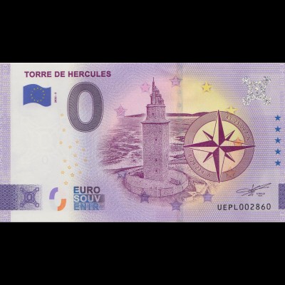 0 - Euro - Souvenir-"Banknote" Leuchtturm "Torre de Hercules"