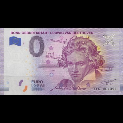 0 - Euro - Souvenir-"Banknote" Bonn Geburtsstadt Ludwig van Beethoven 
